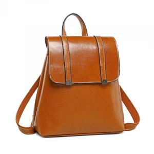 Oil Wax Cowhide Women Backpack Vintage Concise Style Ladies Real Leather Bag