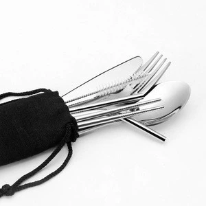 Outdoor camping portable travel reusable stainless steel cutlery set / stainless steel flatware set with travel case