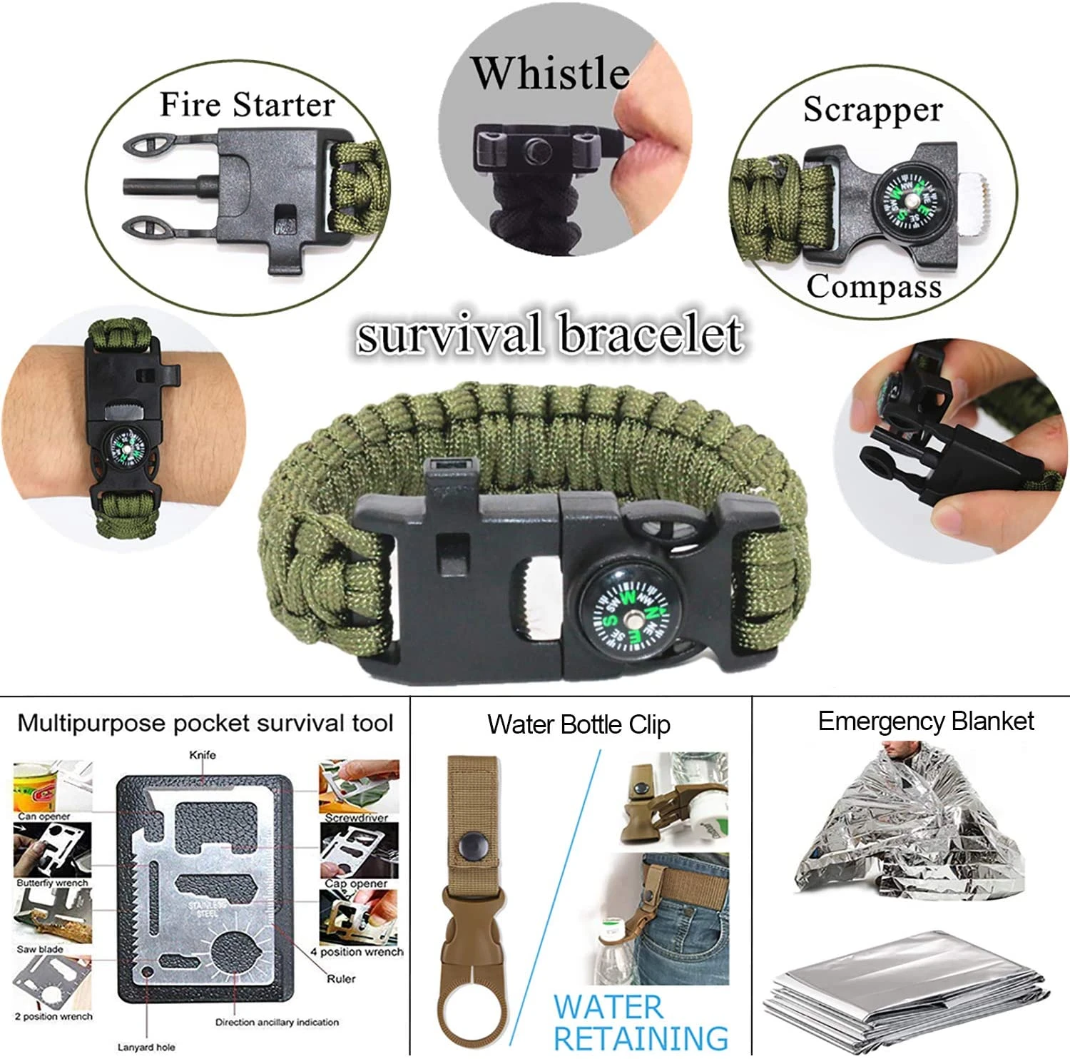 Outdoor Fishing Hunting Survival Gear and Equipment, Cool Gadgets Emergency Camping Survival Kit