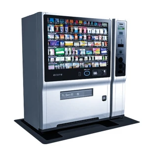 Outdoor self-service medicines selling vending KIOSK with touch screen and cash or card payment at pharmacy