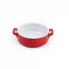 Oven safe round shape stoneware colorful non - stick red bakeware set with handles