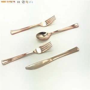 Plastic Rose Gold Coated Cutlery Set Disposable Flatware