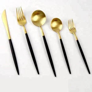Popular Black and Gold Cutlery for Wedding Rental Hire and Tabletop Golden 20-piece Silverware Flatware Gift Set Service for 4