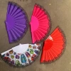 Popular Custom Printed Hand Held Fan Plastic Nylon Bamboo Wedding Foldable Plastic Hand Fan