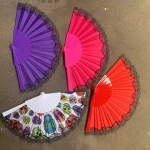 Popular Custom Printed Hand Held Fan Plastic Nylon Bamboo Wedding Foldable Plastic Hand Fan