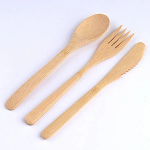 Portable Reusable Wooden Bamboo Cutlery Flatware With Bags Dinnerware Spoon Fork Chopsticks