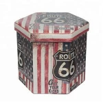 Portable Route 66 American Antique Folding Storage Ottoman & Stool
