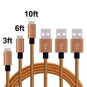Premium high quality long cable 10FT 6FT Braided Data Cable for Apple iPad iPhone 7 plus Fast speed usb charging cable black