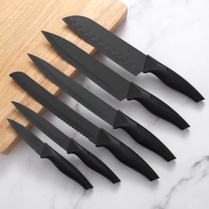 Professional German Stainless Steel 6 Piece Sharp Chef Santoku Kitchen Cooking Knife Set Of Chef Knives PP Handle