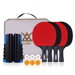 Professional Wood Table Tennis Racket Ping Pong Bat Set 4 Balls &amp; Portable Net