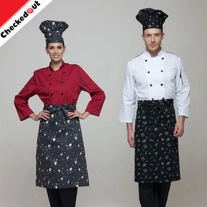 Promotional high quality long sleeve cooking restaurant kitchen double breasted white wine-red service hotel staff uniform