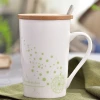 Promotional new product green color tall coffee mug porcelain drinkware 360ml water milk cup with handle and lid