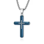 Punk Gold Silver Blue Cross Pendant Necklace Waterproof Stainless Steel Two-tone Zircon Cross Charm Necklace For Man