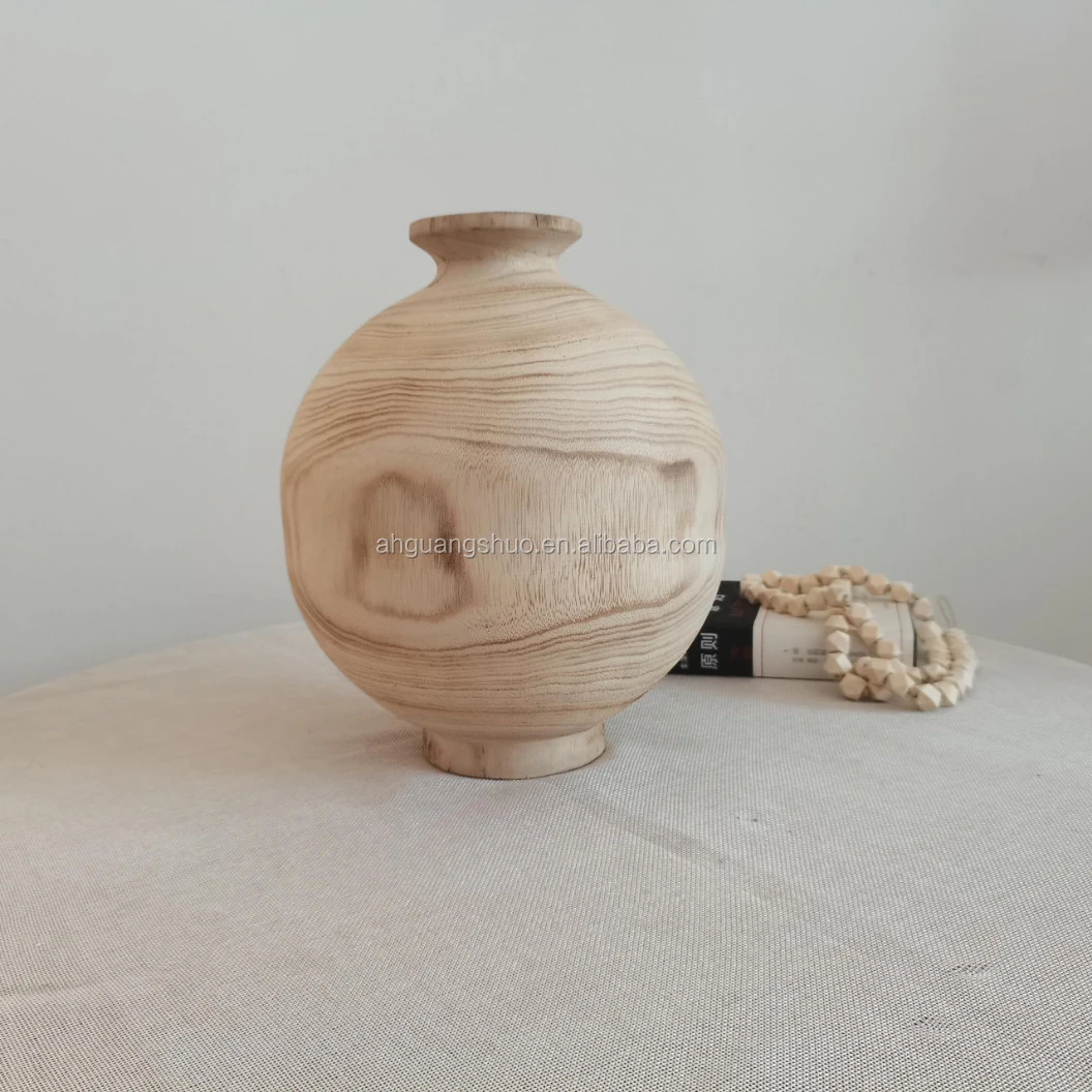 Pure Handwork Wooden Vase Decorated Solid Wood Flower Pot Home Decorative Vase
