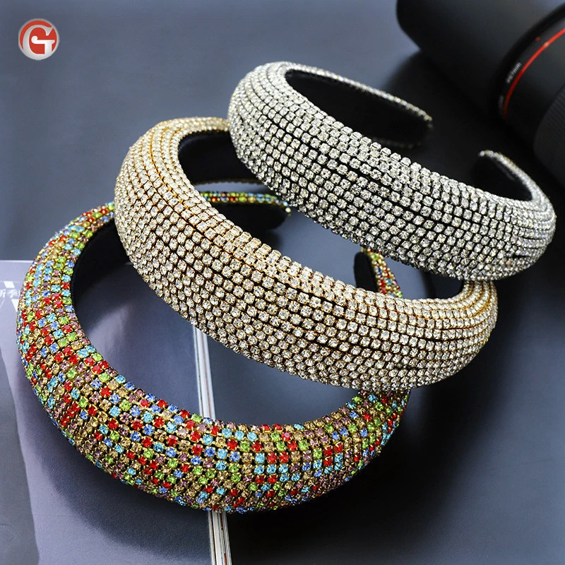 Rainbow Bejeweled Padded Fashion Luxurious  Sponge Crystal rhinestone girls diamond hairband headband for 2020 women