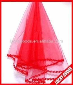 red bridal wedding veil