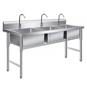 Restaurant Hygiene Equipment Stainless Steel 201 Commercial Sink Kitchen with 3 Compartments Washing Basin