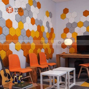 Restaurant interior hexagon wood wool fibre acoustic wall panel