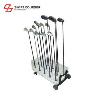 Retail portable acrylic golf club putter holder case wheel box display stand