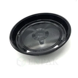 Round Divided Serving party Trays Black with Clear flat Lids