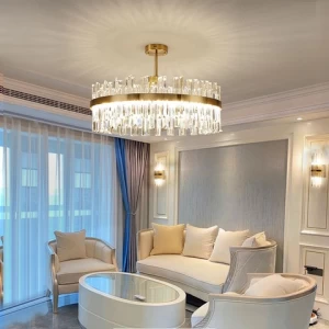 Round gold chandelier hanging light nordic led pendant lamp best quality indoor home modern luxury K9 crystal chandelier