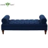 Royal blue button tufted accent Home furniture Rectangular Ottoman Bench Footstool with Solid Wood Legs and removable bolsters