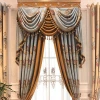 Royal Style Luxury Jacquard Gold Fancy Curtains With Valance And Swags For The Living Room