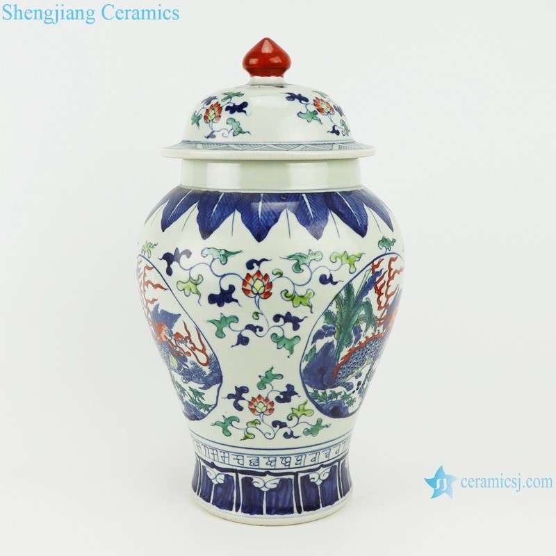 Rzsz03 Jingdezhen Clashing Color Underglazed Red with Window Kylin Pattern Ceramic Jar