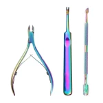 Safety Point Cuticle Pusher andColorful Stainless Steel Cutic Cutter Salon Gel Nail Polish Peeler Scraper Manicure Pedicure Tool