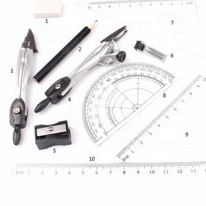 School student stationery ruler eraser sharpener pencil math compasses set