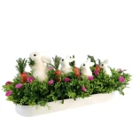 Senamsine spring plants mixed artificial flowers greenery bunny rabbit easter decorations with basin desk Office home Decor