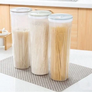 Set of 3 Spaghetti Canister Cereal Crisper Nuts Beans Grain Food Storage Box Plastic Cylinder Shaped Noodle Containers