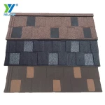 Shingle Type Black Coffee Spots Relitop Natural Stone Chips Coated Metal Roof Tile 0.35MM 0.4MM 0.5MM Aluminum Zinc Steel Plate