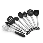 Silicone Cooking Utensils Kitchen Utensil Set Tools with Wood Handles Turner Tongs Spatula Spoon BPA Free Non Toxic