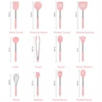 Silicone Kitchen Utensil Set 12 Pieces Pink Green Blue Color Heat Resistant Non-Stick Baking Tool Silicone Cooking Utensils