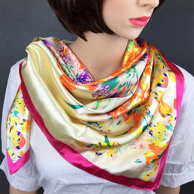 Silk Printed Scarf Hijab Digital Print Nylon Spandex Fabric Polyester Digital Printing Satin Fabric for Scarf
