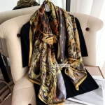 Silk scarf female flowers air -conditioning shawl imitation silk printing  long plain scarives decorative sun block beach towel