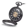 Simple Black Roman Mechanical Pocket Watch Mens Hands Scale Skeleton Pocket Watch with Chain As Xmas Fathers Day Gift