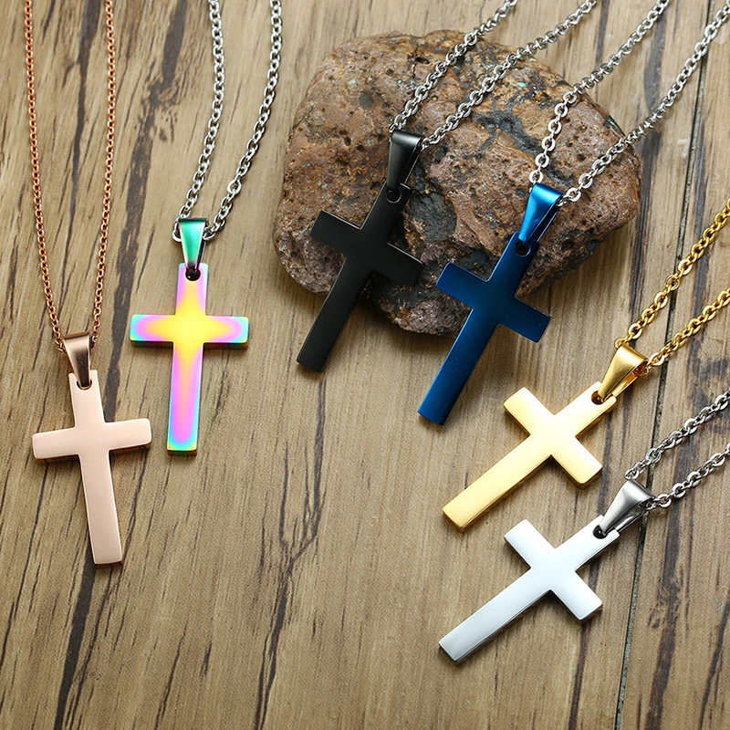 Simple Design Religious Jewelry Accessories Titanium Steel Cross Pendant Stainless Steel Men Necklace
