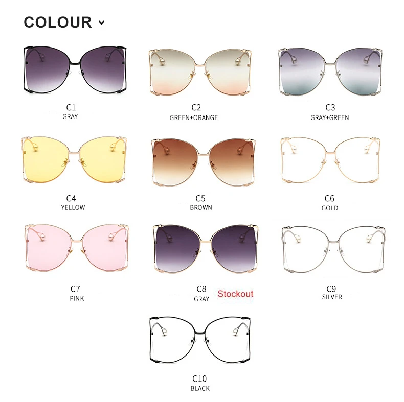 SKYWAY New Hollow Metal Semi-Rimless Sunglasses Women Oversized Lens Color Ocean Sun Glasses Luxury Pearl Legs Brand