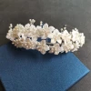 SLBRIDAL Luxury Handmade Rhinestone Crystal Simulated Pearls Ceram Flower Bridal Tiara Headband Wedding Crown Women Hair Jewelry
