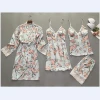 Smmoloa Sexy Women Robe Gown Sets Lace Bathrobe + Pajamas 4 Pieces Sleepwear Women Sleep Set