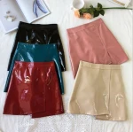 SP1070M  pu leather high waist patent-leather irregular a-line hip wrapped slim women skirt