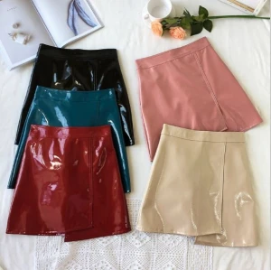 SP1070M  pu leather high waist patent-leather irregular a-line hip wrapped slim women skirt