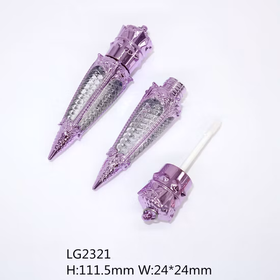 Eml LG2321 Unique Design Lipgloss Empty Tube Metallized Gold Laser Printing Liquid Lipstick Container 4.5ml Keychain Portale Cosmeitcs Packaging Lipgloss Tube
