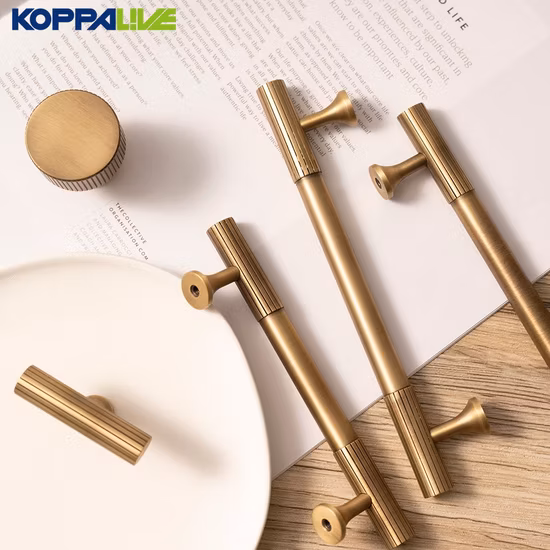 Koppalive Antique Bronze Brass Drawer Pulls Grooved Linear Knurled Cabinet Handle for Kitchen