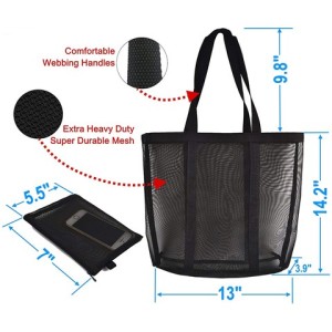 Sport Travel Mesh Carry Bag Shopping Tote Beach Bag With Wallet Womens Bags