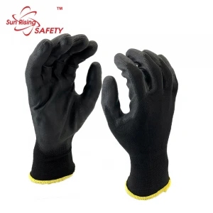 SRSAFETY black polyester PU coated gloves work gloves aerospace gloves