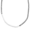 Stainless Steel High Polish Figaro Chain Men Natural Freshwater Pearl Necklace