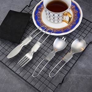 Stainless steel outdoor camping portable folding flatware set knife fork spoon combination travel picnic folding cutlery set